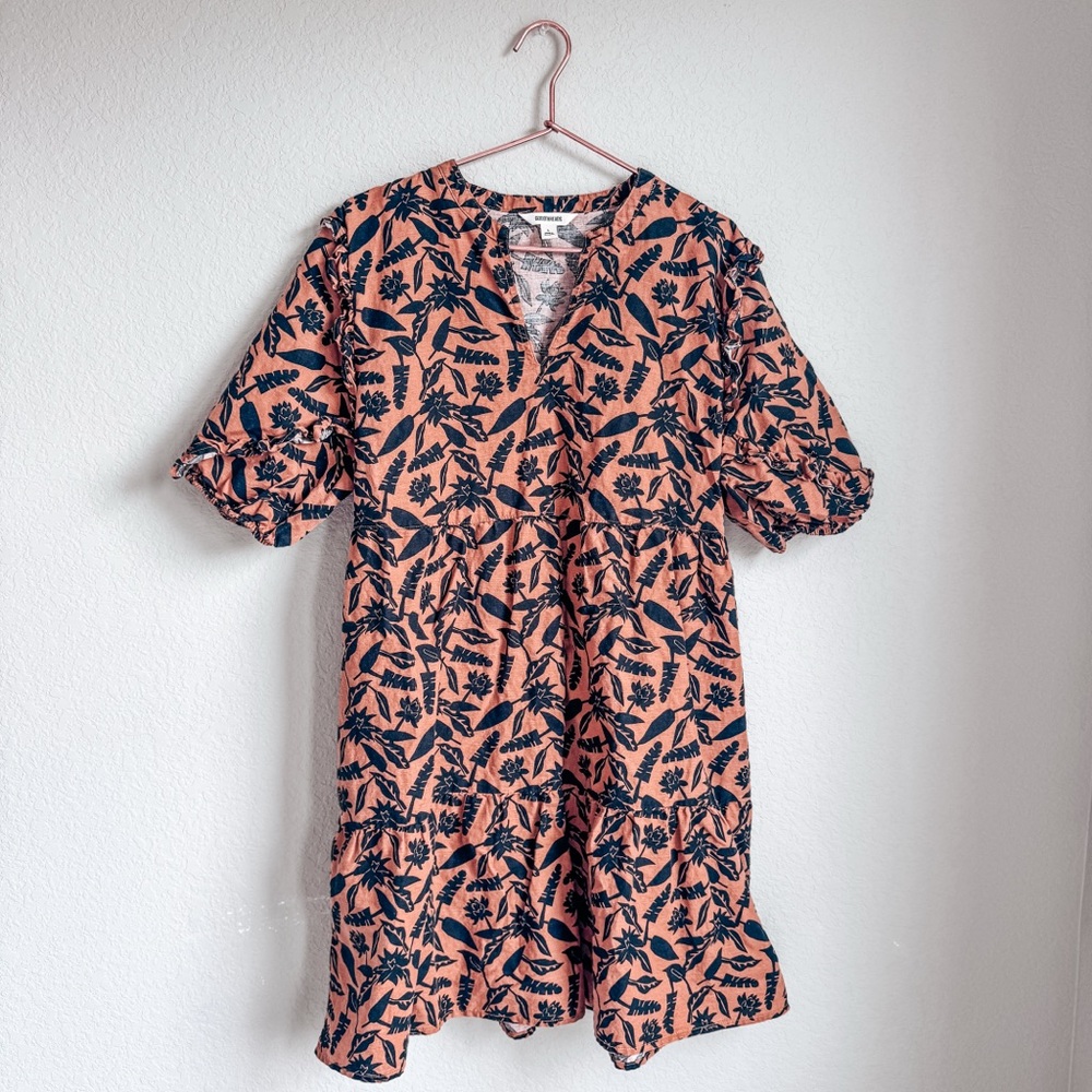 Goodthreads Orange Black Tiered Midi Dress Flutter Sleeve Boho L